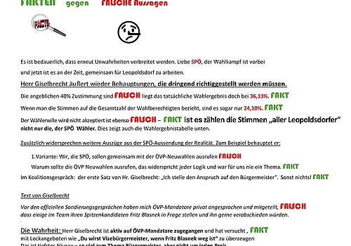 FAKTEN statt FALSCHAUSSAGEN – eine Klarstellung